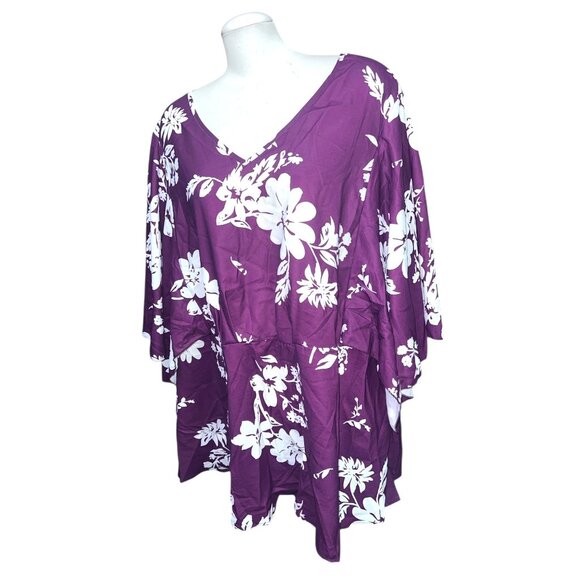 BloomChic Floral Cinched Waist Short Dolman Sleeve Casual Blouse Sz 26 (4XL) - Picture 1 of 8